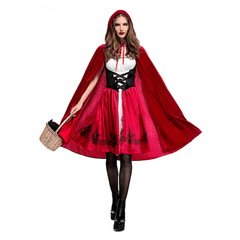 Halloween Female Little Red Riding Hood Suit Womens Solid Color Cosplay Party Dress Costumes Toy