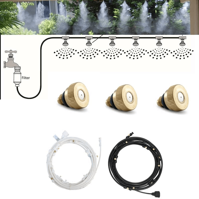 Water Misting Cooling System Kit Summer Sprinkler Brass Nozzle Outdoor Garden Dust Removal Spray Hose Irrigation Set