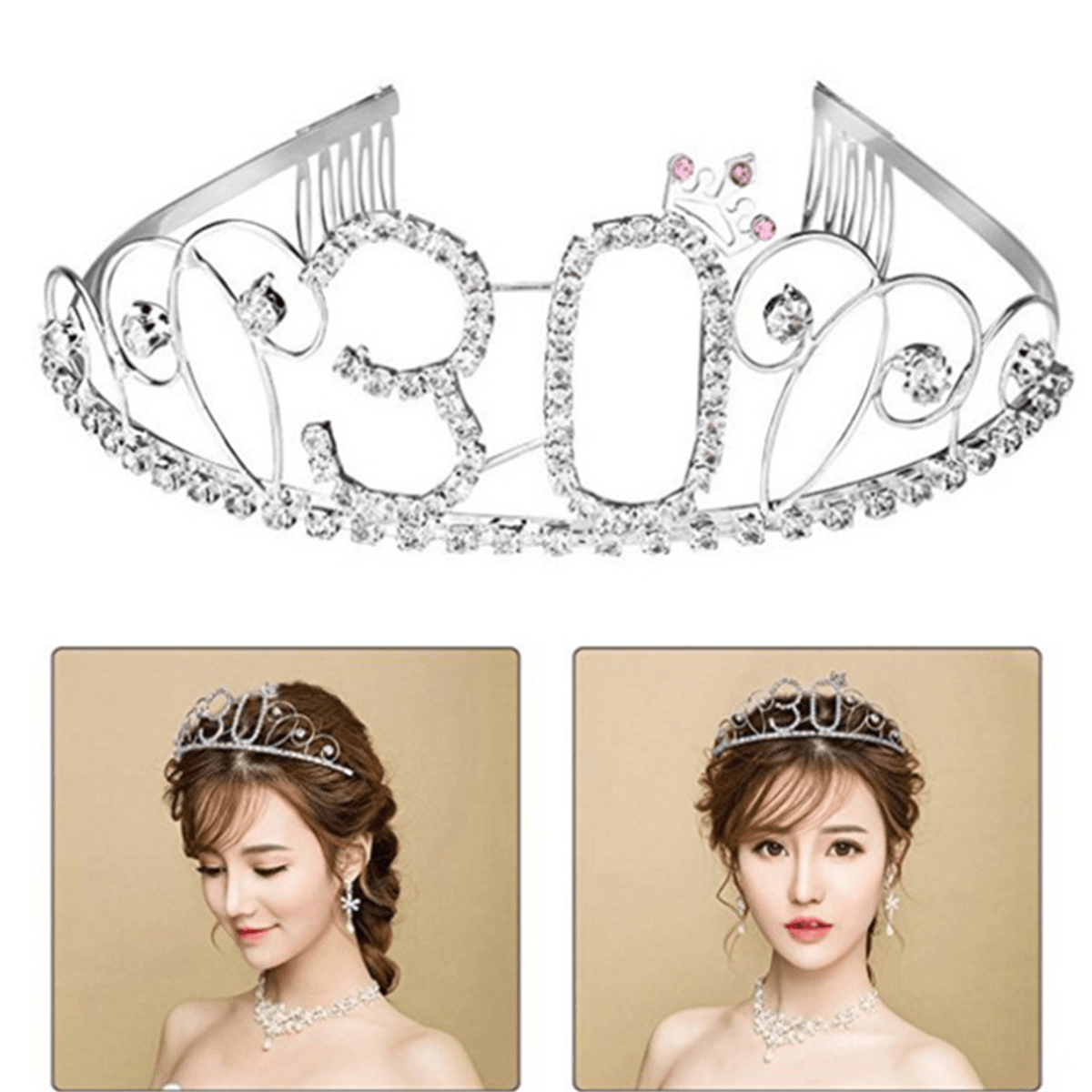 Crystal Birthday Crown Girl Tiara Princess Crown Accesorios para el cabello Happy Birthday Cake Decoraciones