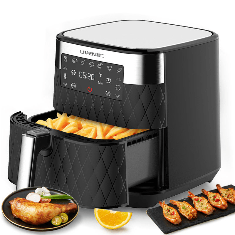 LIVEN KZ-D5500 Luftfritteuse, 5,5 l, großes Fassungsvermögen, 1700 W, elektrische Heißluftfritteuse, Ofen, ölfreier Herd, LED-Digital-Touchscreen, 360°-Zyklusheizung, Antihaft-Korb aus ökologischer Kette