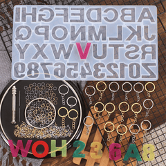 224Pcs Keychain Making Kit Jewelry Number Alphabet Silicone Mould Key Rings Jump Rings Twist Drill Screw Eye Pins Set