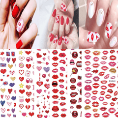 3D Nail Art Stickers Heart Colorful Red Lip Nail Transfer Decals Valentine'S Day Tips