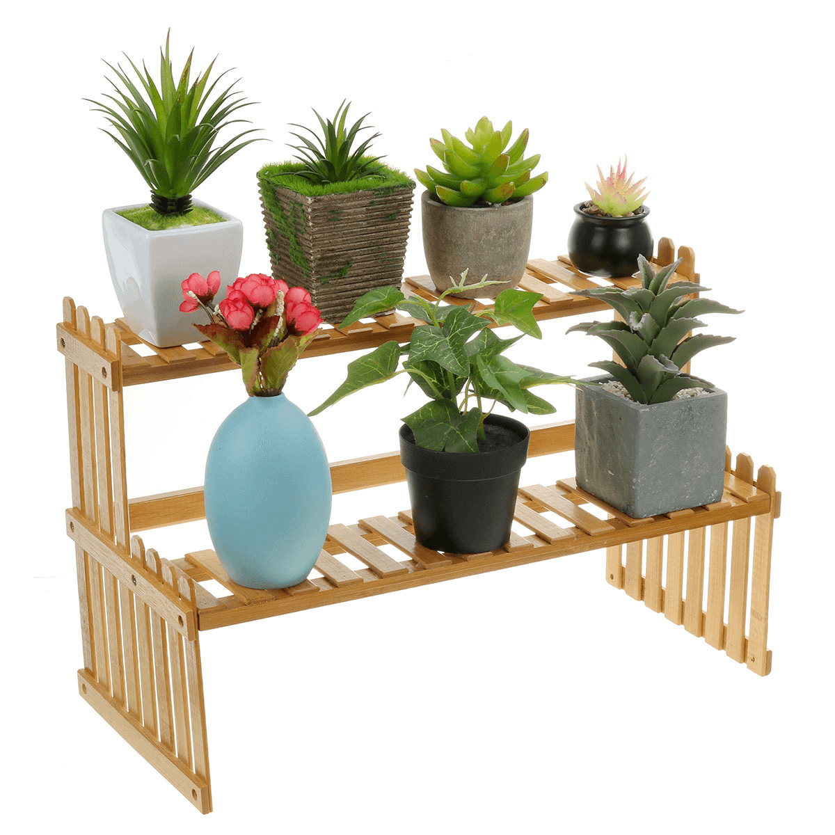 2 Ebenen Sukkulente Blume Bonsai Topf Regal Display Lagerung Schreibtisch Rack Halter Mini Bücherregal