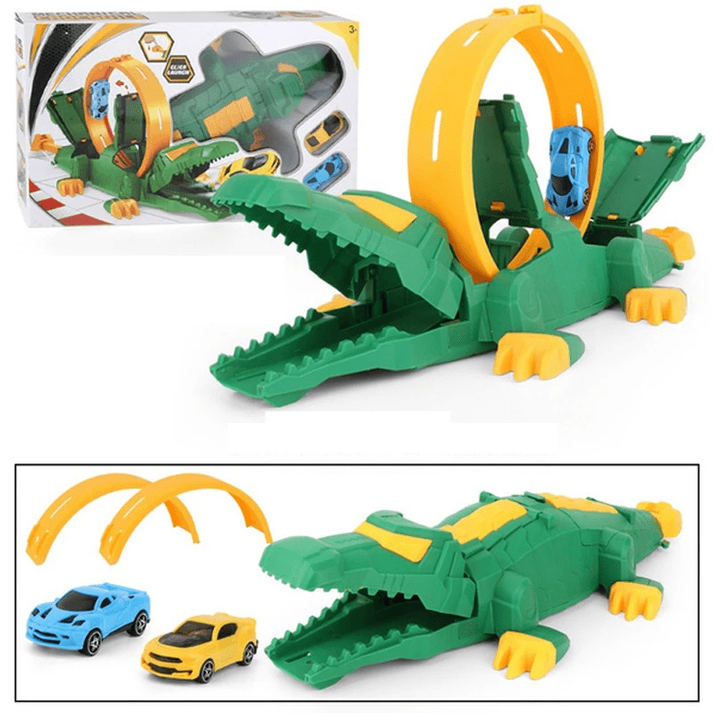 Creative DIY Assemble Crocodile Parking Lot Catapults Rail Car 360° Rotating Transmitter Track Educational Puzzle Toy for Kids Gift