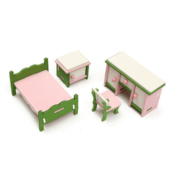 Dollhouse Miniature Bedroom Kit Wooden Furniture Set Families Role Play Toy