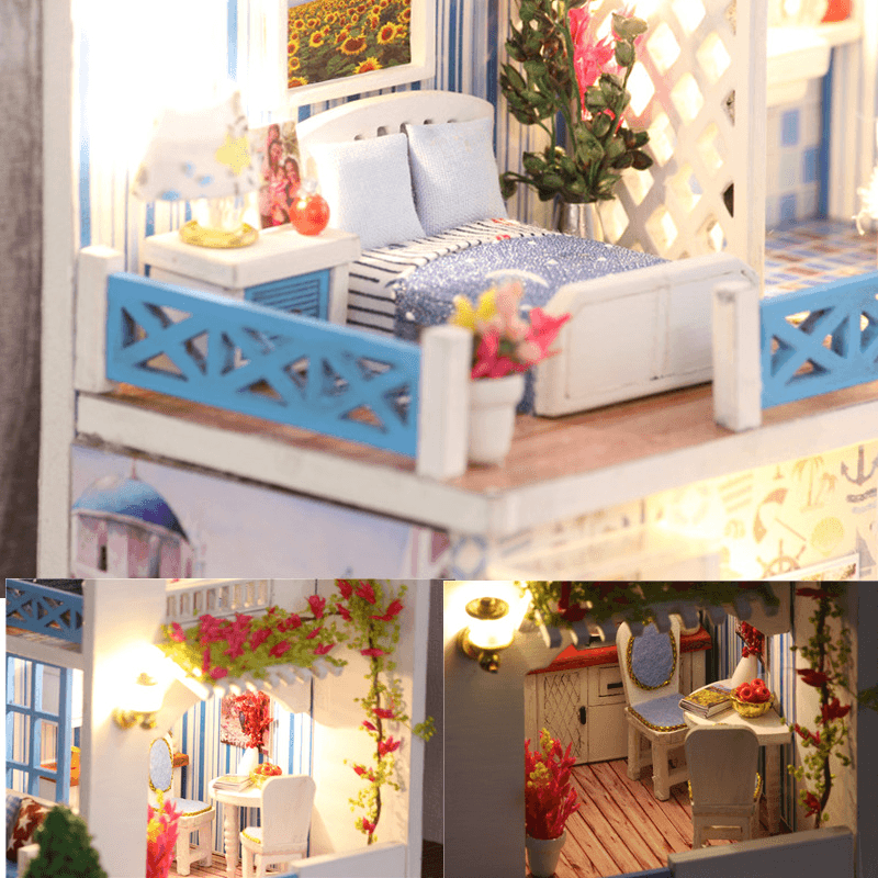 Iiecreate K-019 Helen the Other Shore DIY Dollhouse with Furniture Light Music Cover Gift House Toy