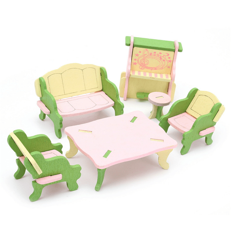 Wooden Furniture Set Doll House Miniature Room Accessories Kids Pretend Play Toy Gift Decor