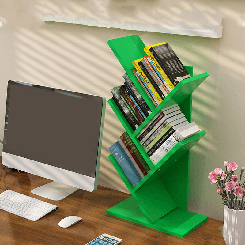 Tree-Shaped Small Bookshelf Multi-Layer Wooden Storage Rack Standing Shelf Household Desktop Bookcase Simple Children'S Room Decor