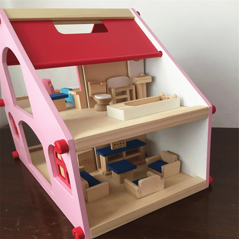 Wooden Delicate Dollhouse with All Furniture Miniature Toys for Kids Children Pretend Play