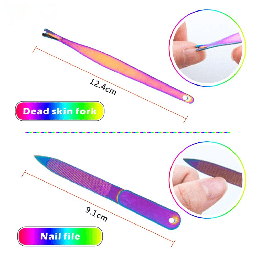 8Pcs Rainbow Stainless Steel Nail Clippers Set Professional Scissors Suit with Box Trimmer Grooming Manicure Cutter Kits