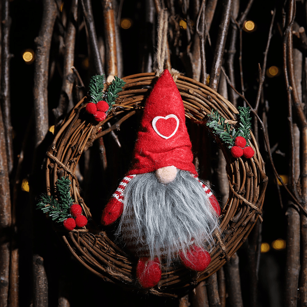 Hanging Non-Woven Hat with Heart Rattan Swedish Santa Gnome Handmade Figurine Home Ornaments Christmas Decoration Toys Table Decor