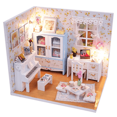 Wooden DIY Handmade Assemble Miniature Doll House Kit Toy with LED Light Dust Cover for Gift Collection Home Decoration