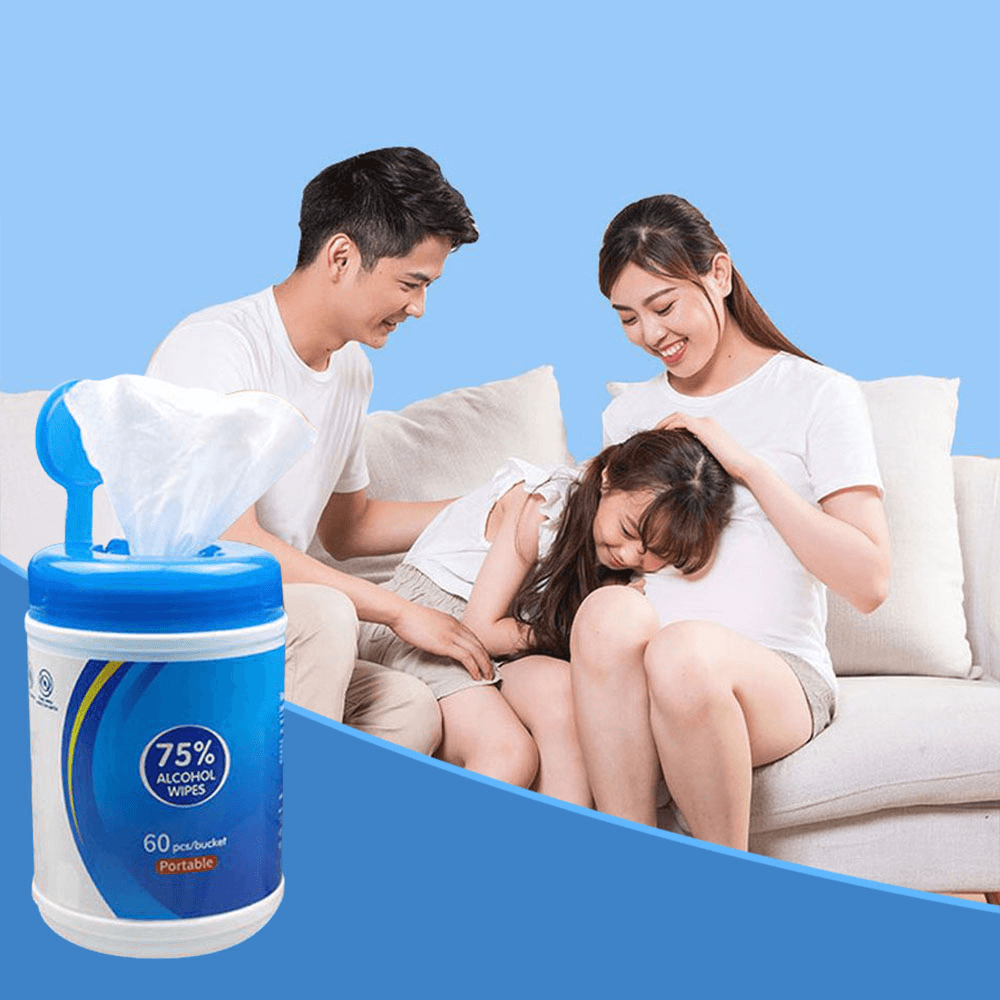 Portable Household 60 Pcs Disposable 75% Alcohol Wet Wipes Antiseptic Cleaning Sterilization Wipes for Home Cleaning Care