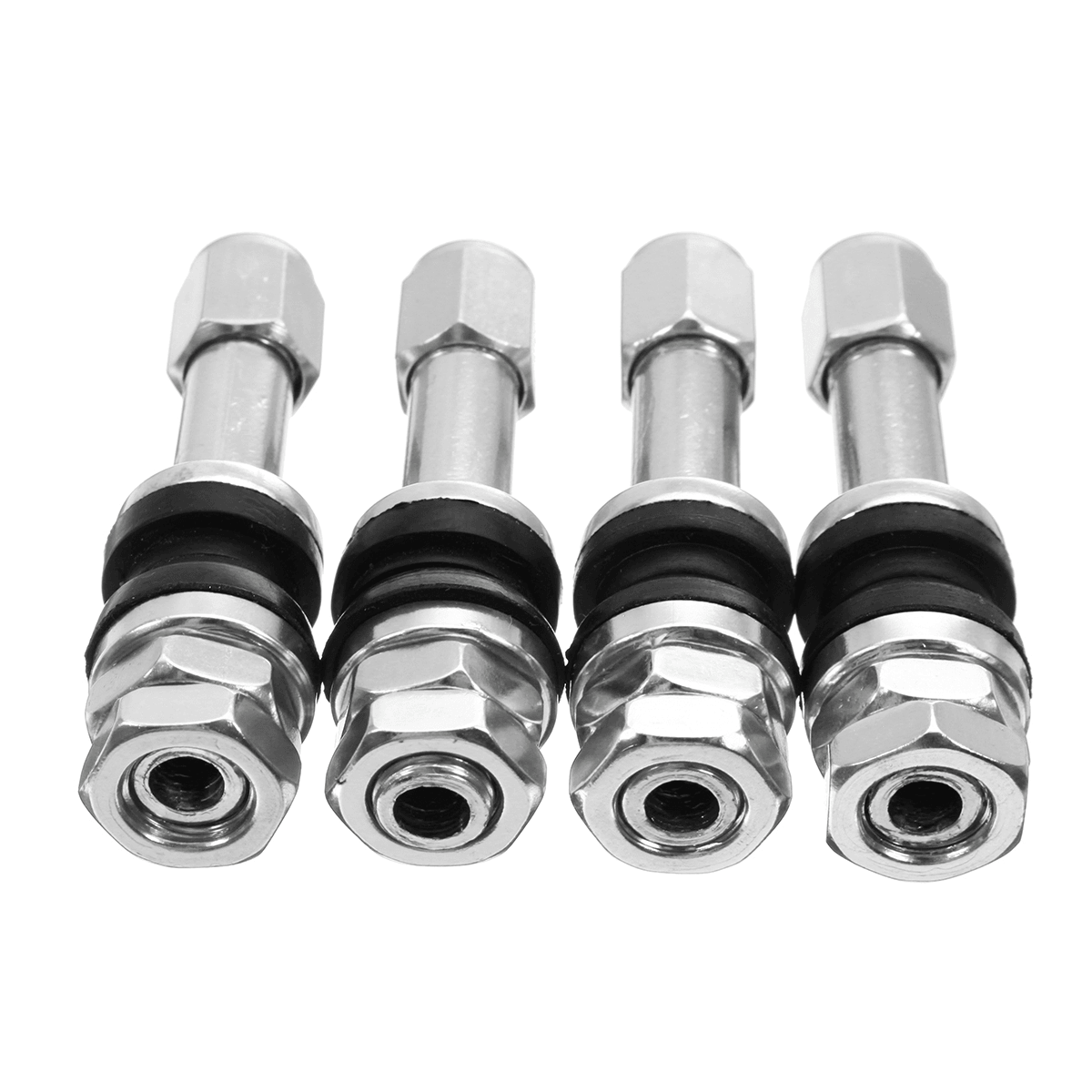 4Pcs Bolt in Aluminum Car Wheel Tire Tubeless Valves Stem with Dust Caps Silver