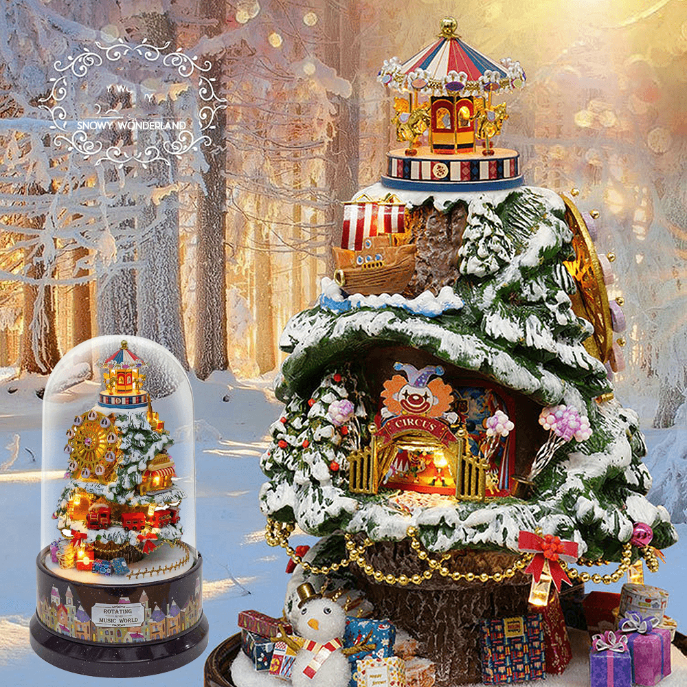 Beautiful Cabins DIY Doll House Miniature Rotating Music Kit with Transparent Cover Musical Core Gift(Meet at the Corner/Snowy Wonderland/Garden Diary/Dream of Sky/Forest Whim)