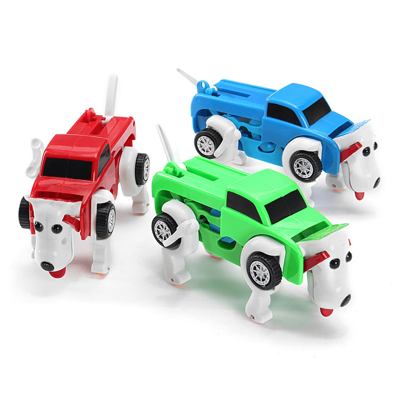 Automatic Transformation Dog Car Vehicle Clockwork Winding up for Kids Christmas Deformation Gift