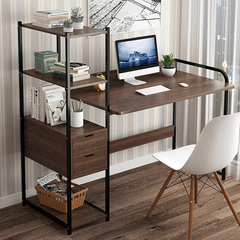 Computer Desk Home Student Desk Bookshelf Combination with Storage Shelf and 2 Drawers Simple Bedroom Office Desk