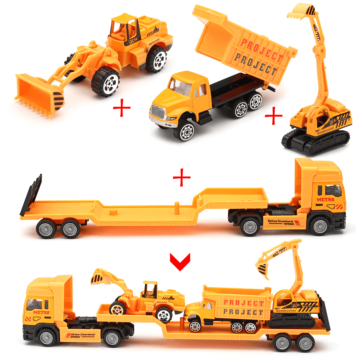 4In1 Kids Toy Recovery Vehicle Tow Truck Lorry Low Loader Diecast Model Toys Construction Xmas