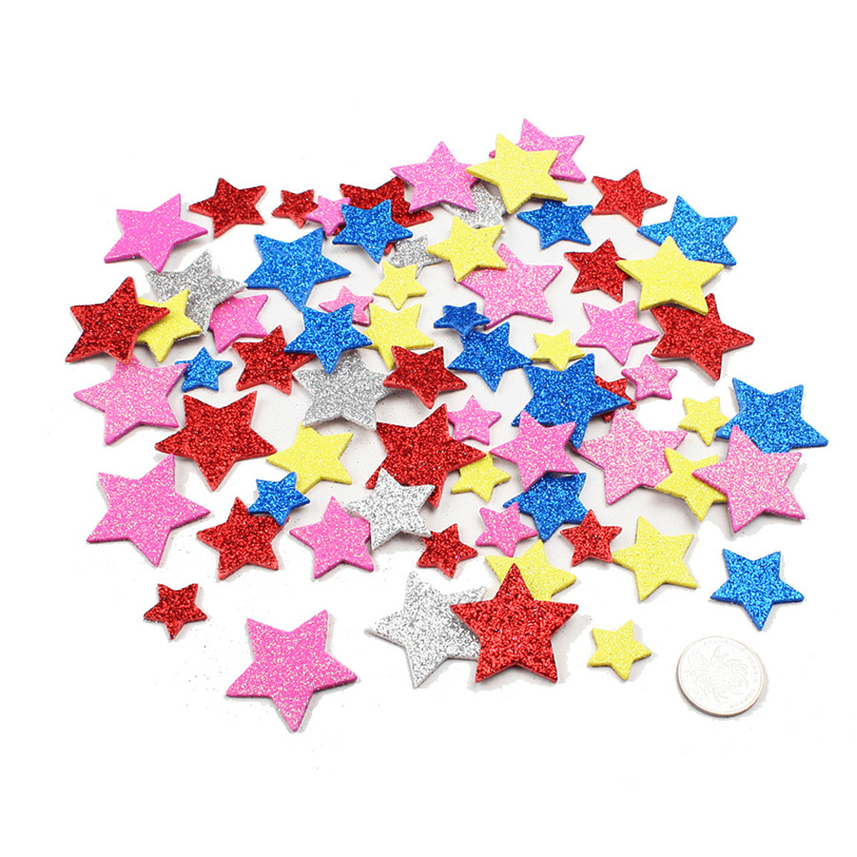 30Pcs Assorted Glitter Shapes Hearts Stars round Flowers Foam Stickers DIY Craft