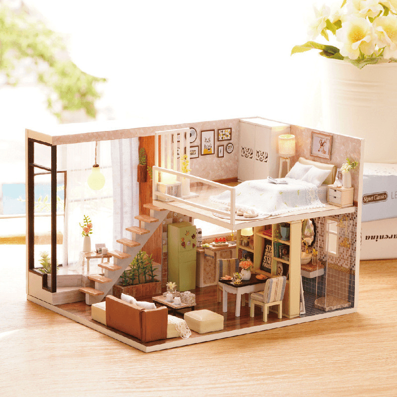 Multi-Style 3D Wooden DIY Assembly Mini Doll House Miniature with Furniture Educational Toys for Kids Gift