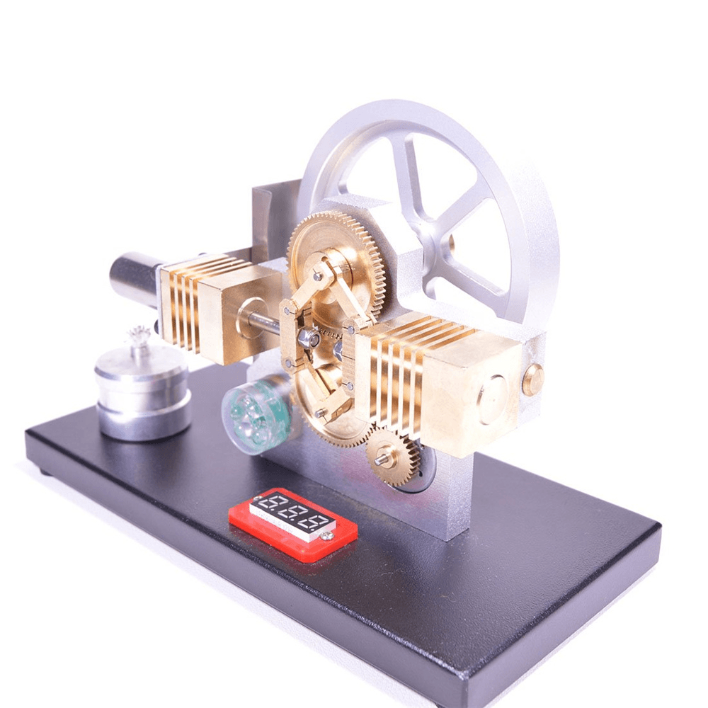 Enjomor Horizontal Gear Drive Hot Air Stirling Engine LED Electricity Generator Model with Voltmeter