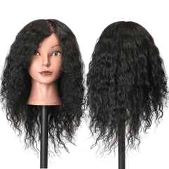 48Cm 100% Human Hair Hairdressing Mannequin Head Practice Model Long Curly Hair