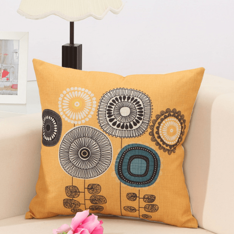 Concise Style Flower Pattern Decoration Cushion Cover Square Linen Pillow Case