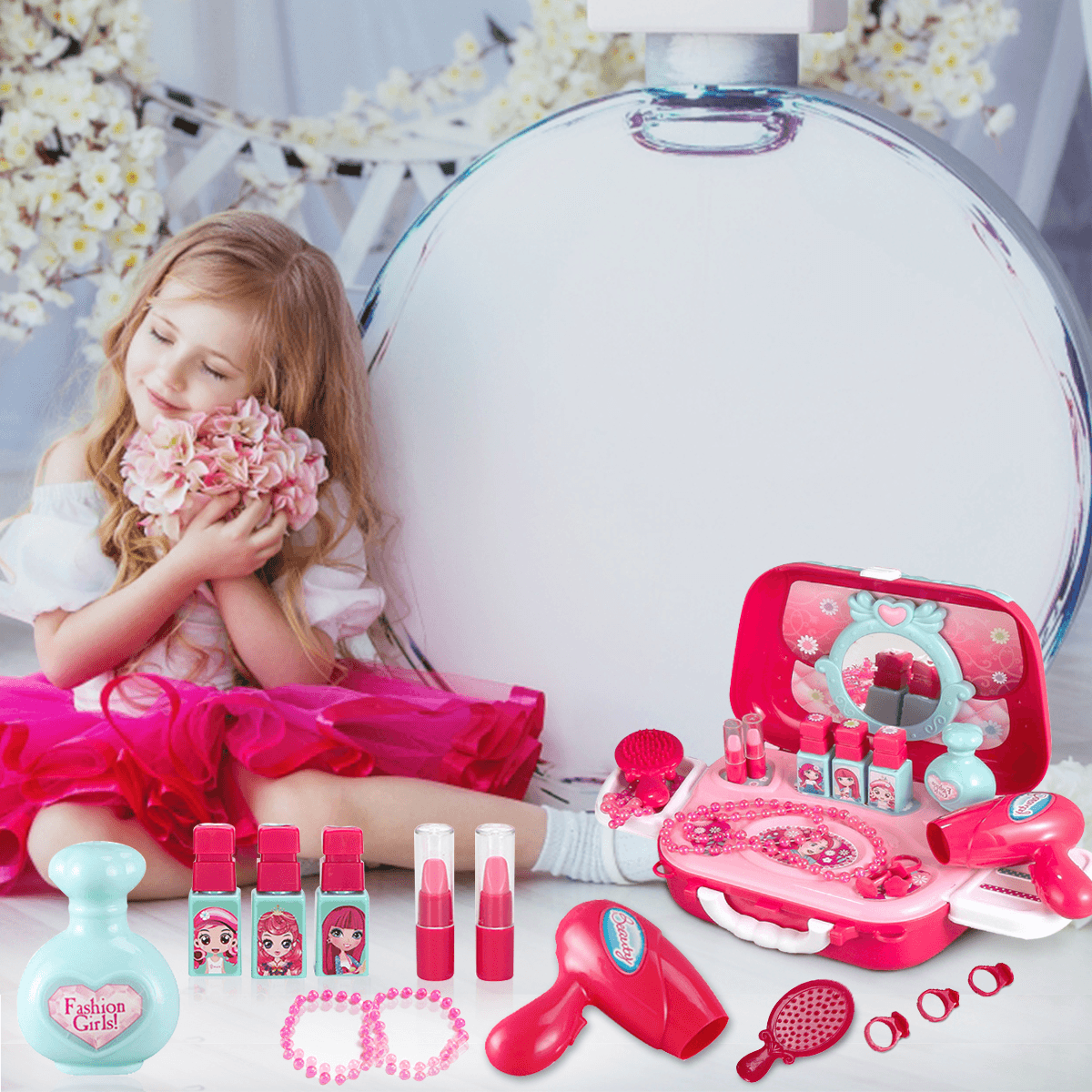 Pickwoo Pretend Play Makeup for Girl, Princess Dress-Up Makeup Kit for Kids Holiday and Birthday Gifts