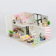 Hoomeda Handmake DIY Wood Dollhouse Miniature Doll House with Dust Cover