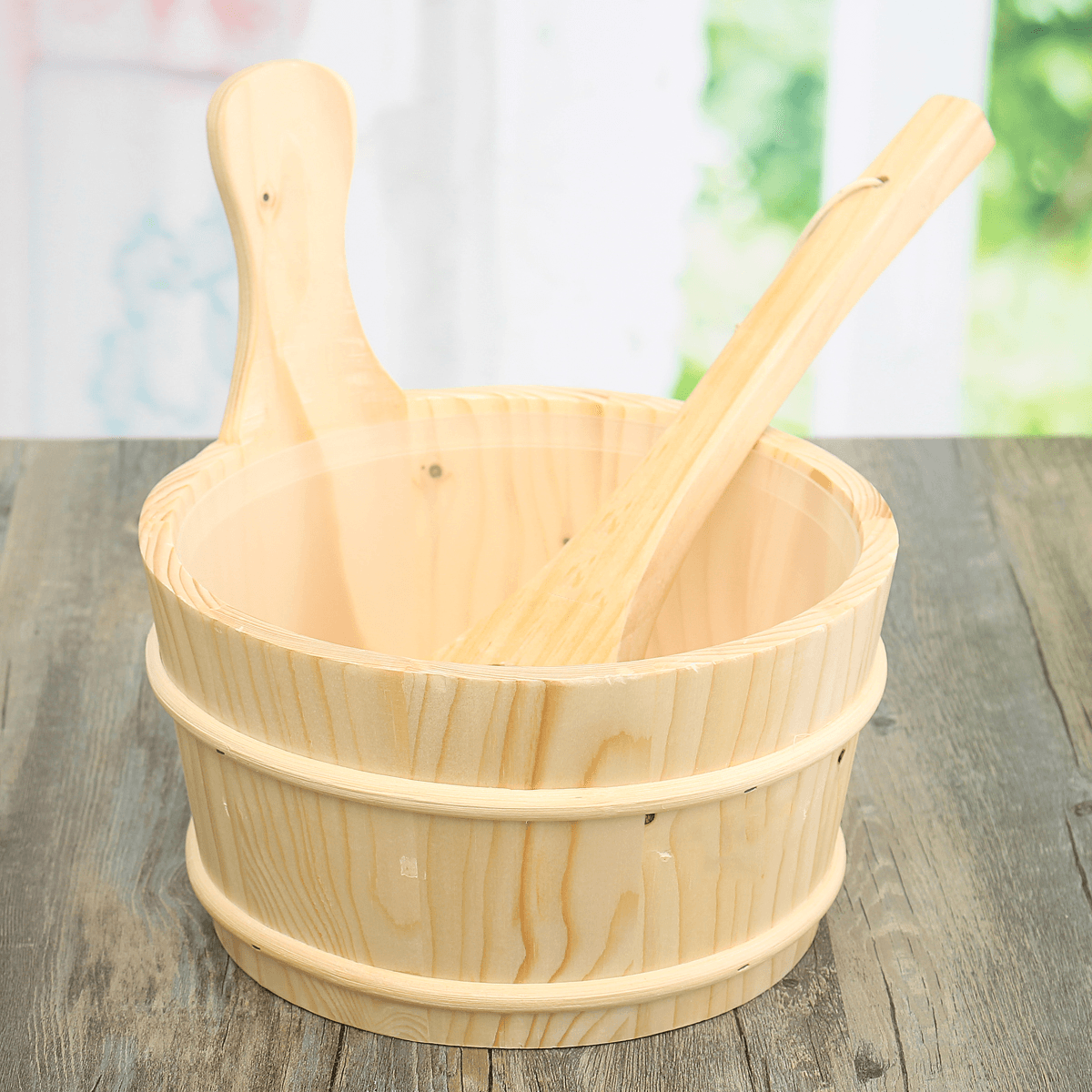 4L Sauna Kit Wooden Bucket Ladle Set Steam Sweating Tool