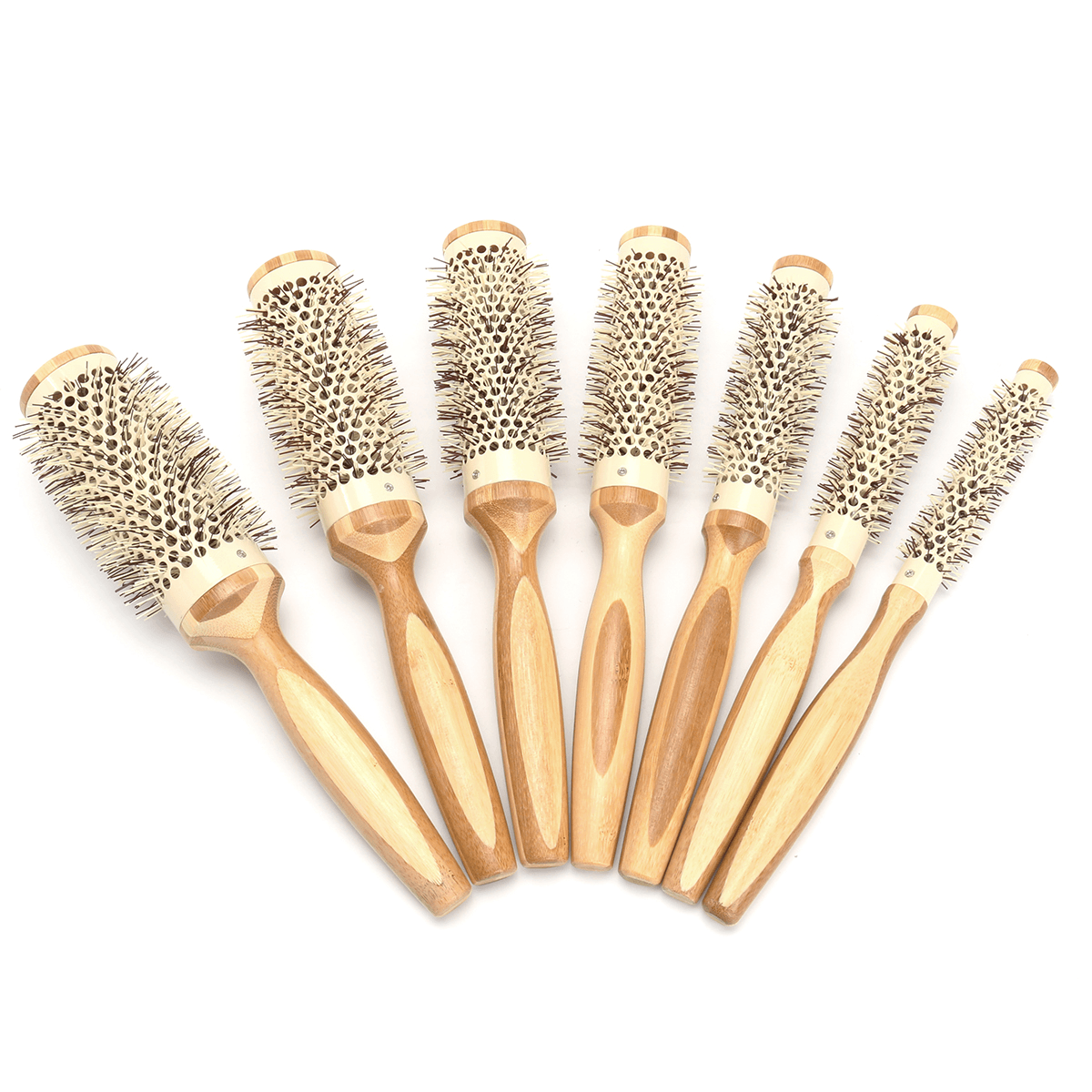 7 Pro round Brush Curly Hair Roller Brush Natural Wood Hairbrush Comb Salon Tools