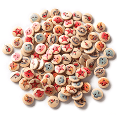 100 PCS Ocean round Pattern Wooden Button Mixed 2 Hole Natural Sewing Handmade Clothes Buttons