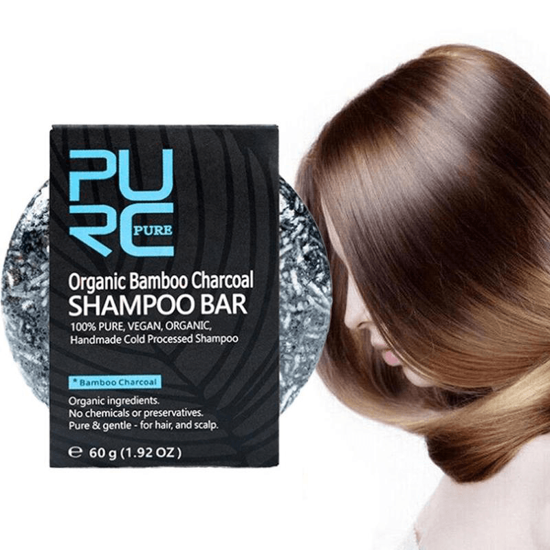 Barra de champú de carbón de bambú orgánico PURC, jabón de desintoxicación limpio, tratamiento de tinte de Color negro para el cabello, champú para el cabello, jabón brillante para el tratamiento del cabello