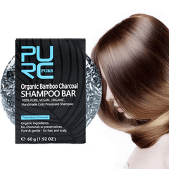 Barra de champú de carbón de bambú orgánico PURC, jabón de desintoxicación limpio, tratamiento de tinte de Color negro para el cabello, champú para el cabello, jabón brillante para el tratamiento del cabello