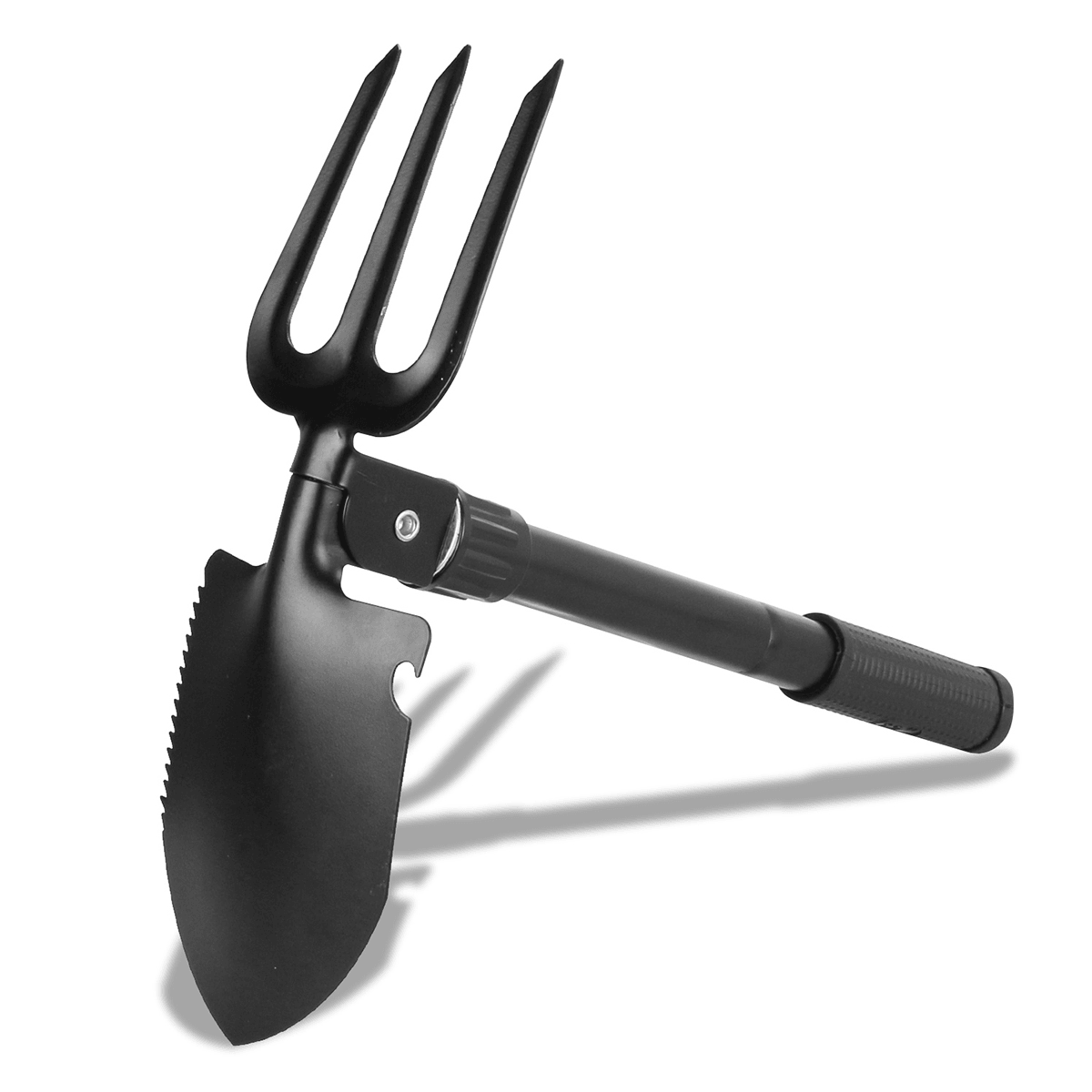 Stainless Steel Folding Camping Shovel Rake Spade with Bottle Opener Compass for Outdoor Camping Survival