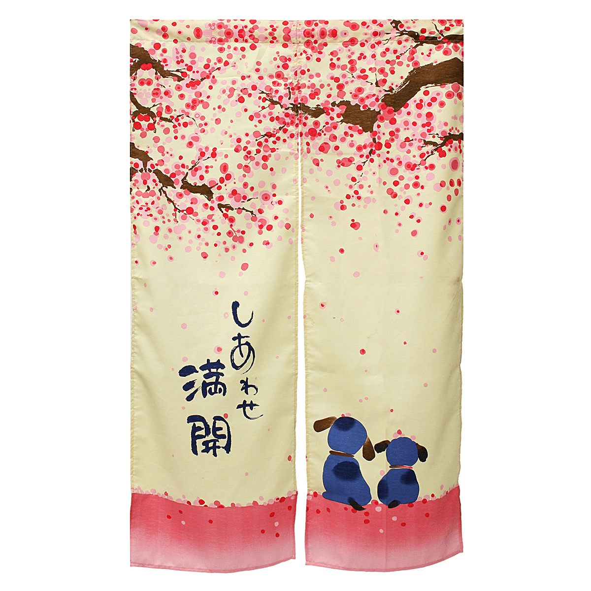 150 x 85 cm großer japanischer Noren-Türvorhang mit romantischer Blüte, Kirsche, Sakura und kleinem Hund