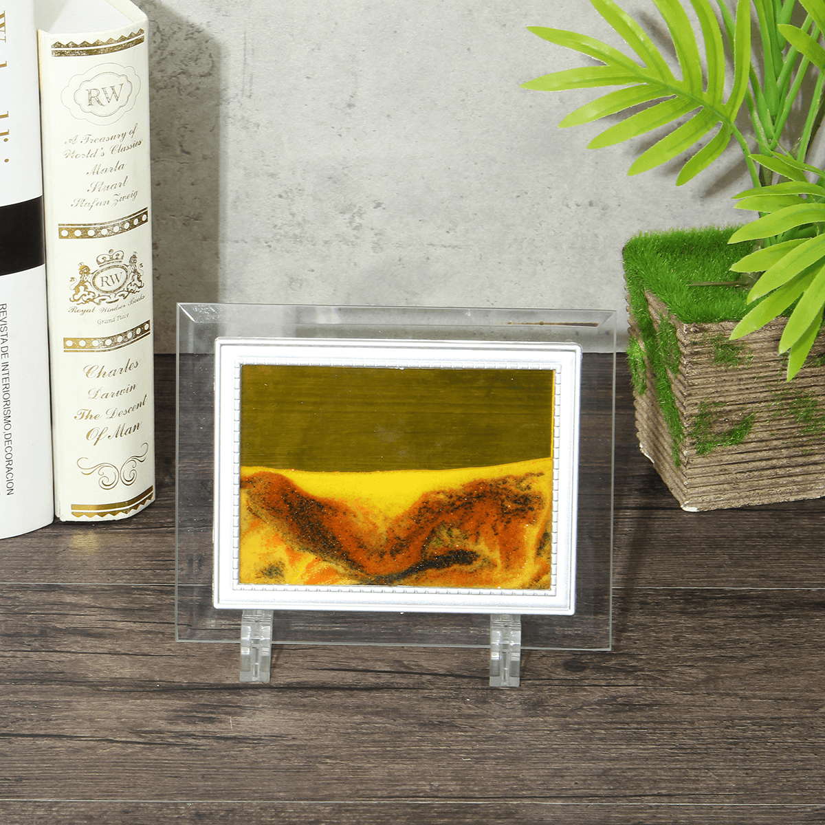 6.6X5'' Framed Moving Sand Time Glass Picture Home Office Desk Art Decor Gifts