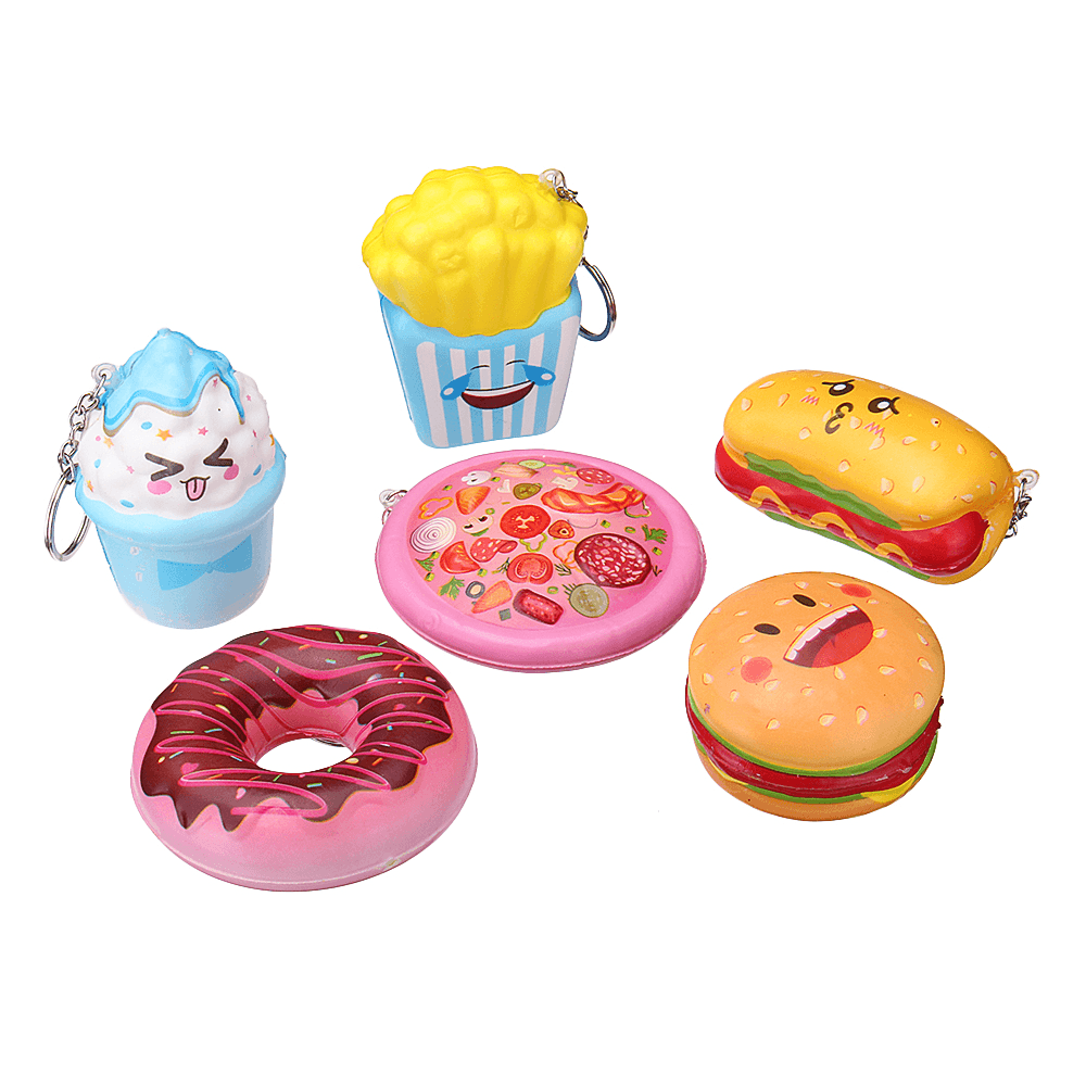 6Pcs/Lot Squishy Pizza Chips Donuts Hotdog Hamburger Ice Cream Slow Rising Toy with Phone Pendant