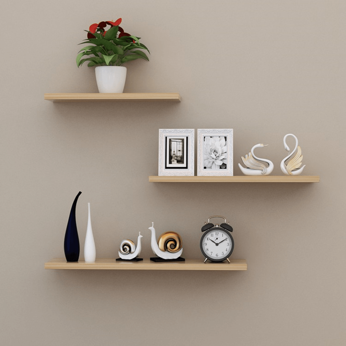 3 Pcs/Set Wood Wall-Mounted Shelves Bookshelf Storage Rack Shelf Wall Hanging Decorations Stand Organizer