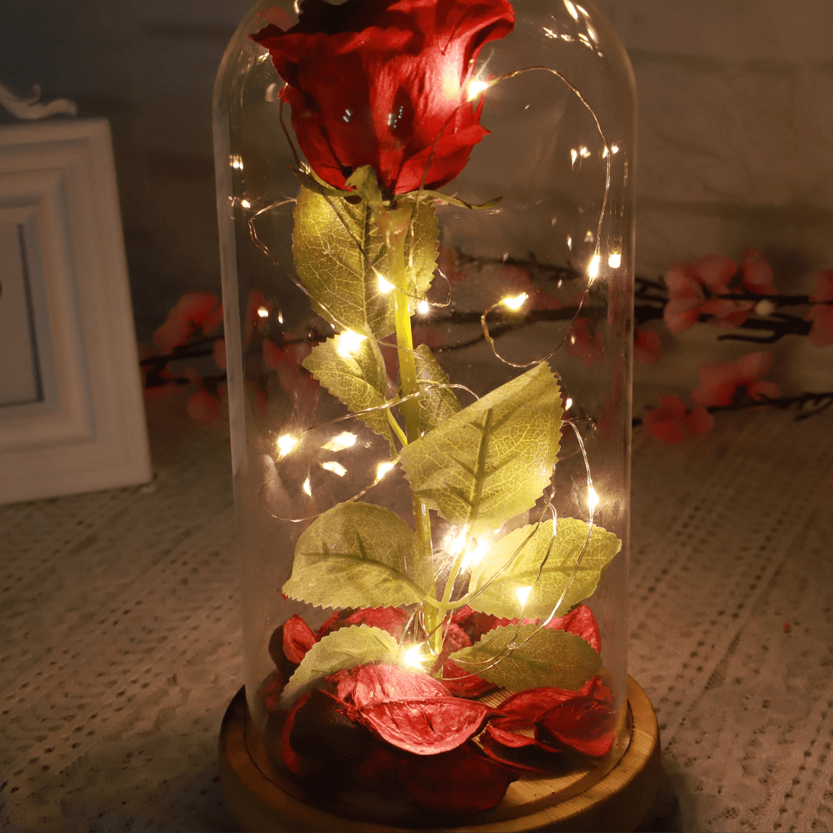 Red Forever Rose Glowing Flower Immortal Fresh Rose in Glass Mother'S Day Decoration Toys