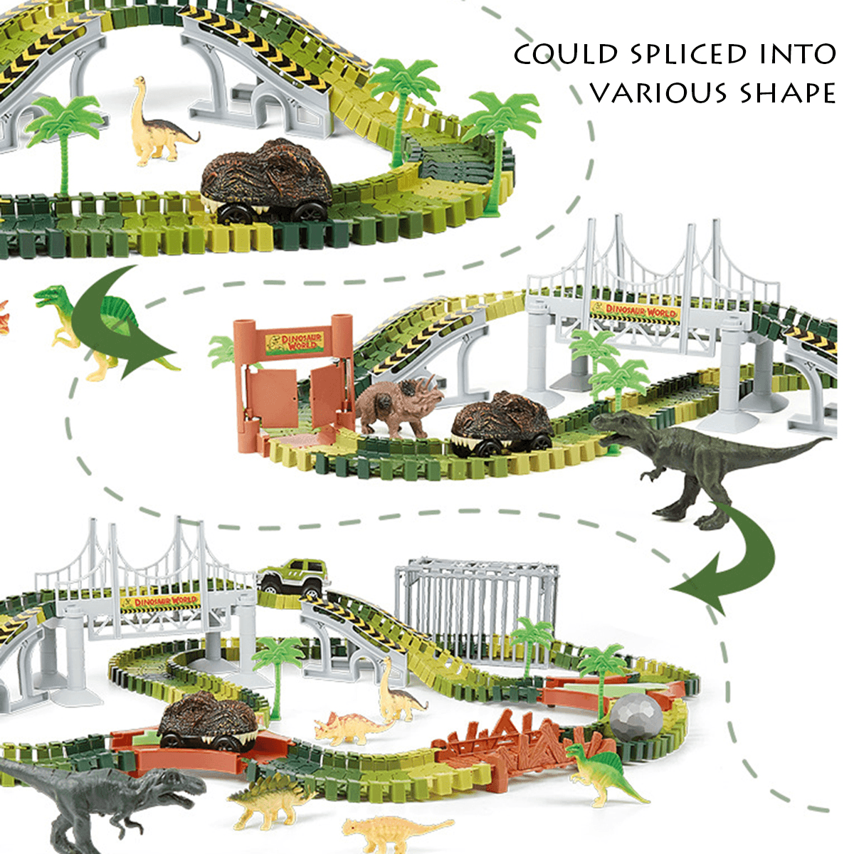 Dinosaur World Flexible Racing Car Track Toys Construction Play Game Educational Set Toy for Kids Gift