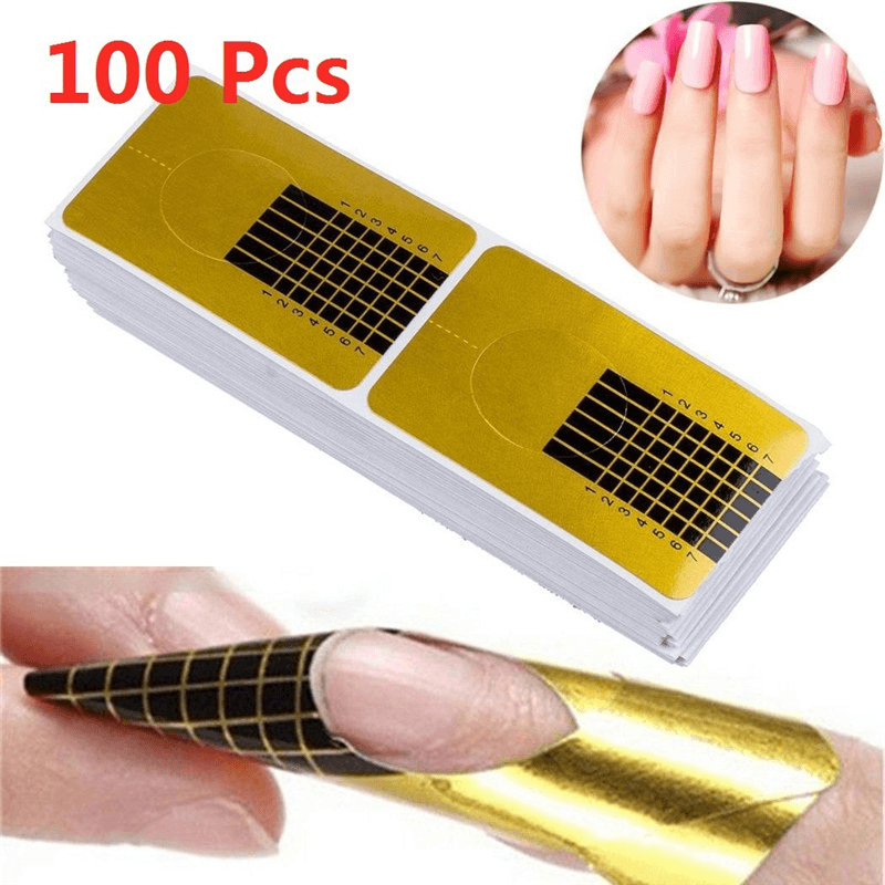 100Pcs/Lot Pro Nail Art Guide Form Golden Acrylic Tips Extension Sticker