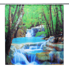 3D Waterfall Nature Scenery Bath Shower Curtain Water Resistant Bathroom Shield