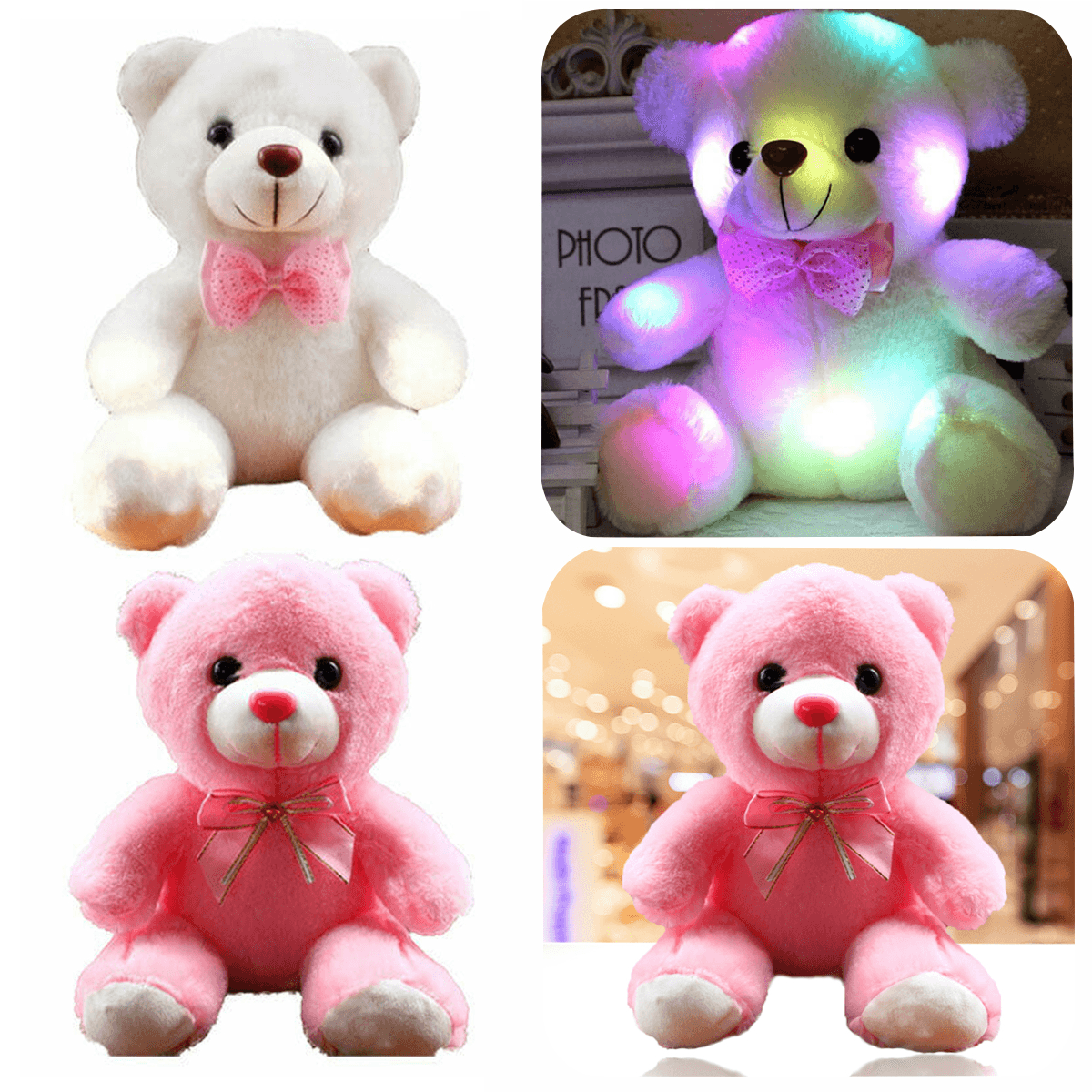 Girls Baby Cute Soft Stuffed Plush Teddy Bear Toy with LED Light up for Kids Xmas Gift