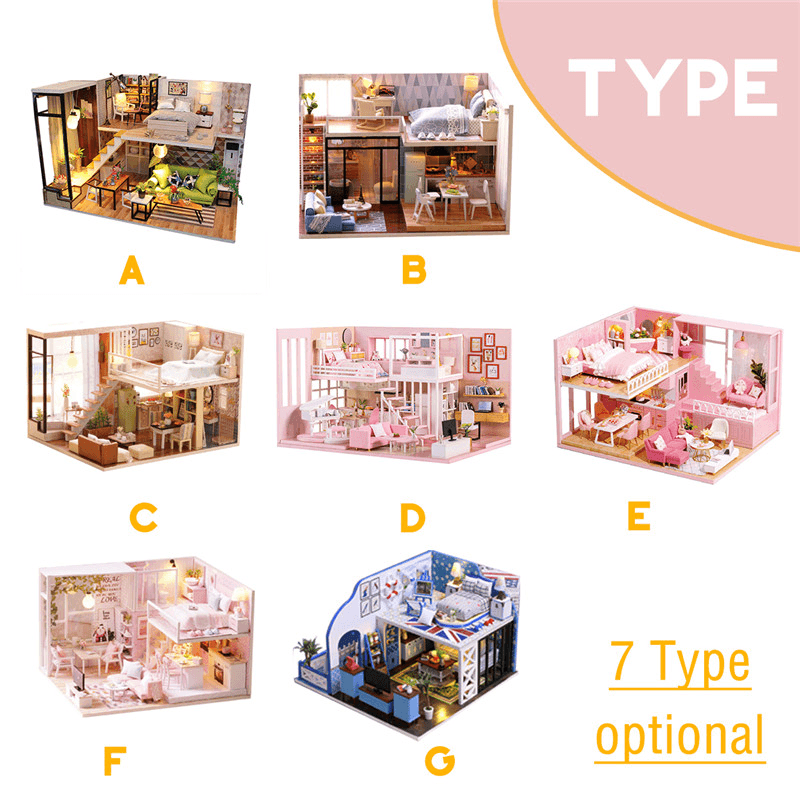 Multi-Style 3D Wooden DIY Assembly Mini Doll House Miniature with Furniture Educational Toys for Kids Gift