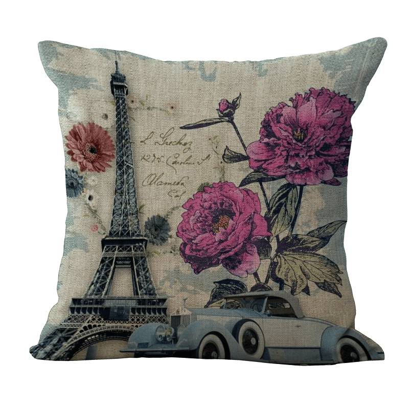 Paris Eiffelturm Bedruckter Kissenbezug Leinen Sofa Weicher Kissenbezug