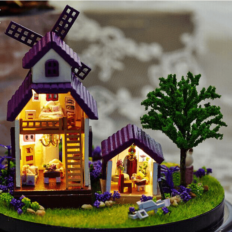 1:32 Cuteroom Puppenhaus Miniatur Provence Haus DIY Kit mit Abdeckung und LED