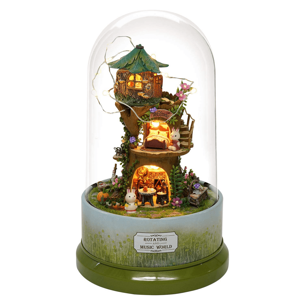 Beautiful Cabins DIY Doll House Miniature Rotating Music Kit with Transparent Cover Musical Core Gift(Meet at the Corner/Snowy Wonderland/Garden Diary/Dream of Sky/Forest Whim)