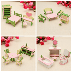 Wooden Furniture Set Doll House Miniature Room Accessories Kids Pretend Play Toy Gift Decor