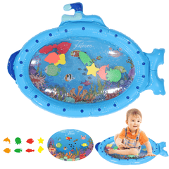 Blue Sprinkler Play Mat with Cartoon Submarine Pattern for Kids Filling Fun Water Cushion Baby Toys Summer Play